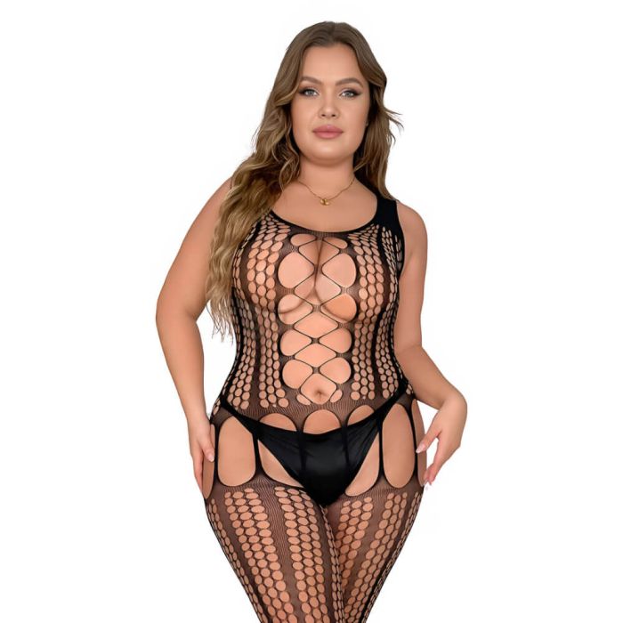 Plus Size Lace Up Suspender Bodystocking