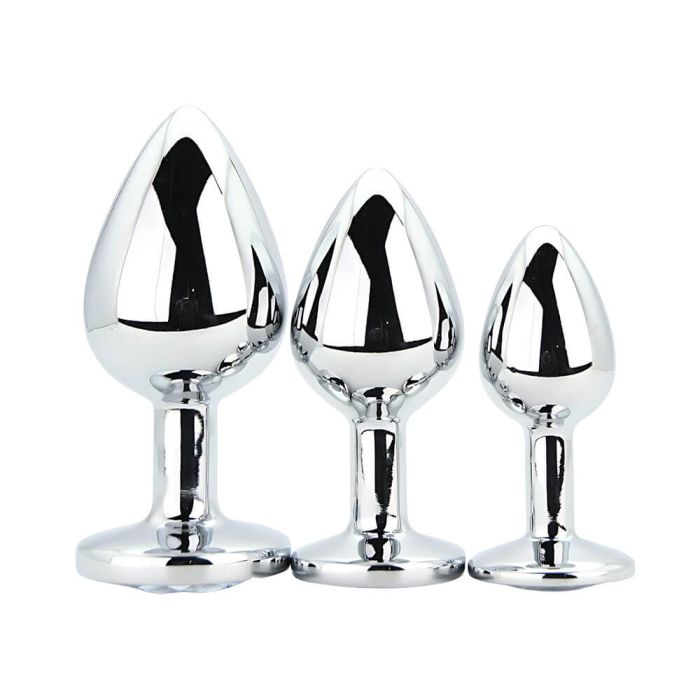 Toosh Metal Butt Plug Silver Set of 3 Clear Stone