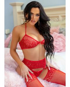 Leg Avenue Rhinestone Top, String and Garter Belt Set