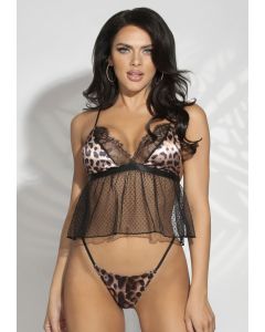 Seven 'til Midnight Leopard and Dot Mesh Camidoll Set