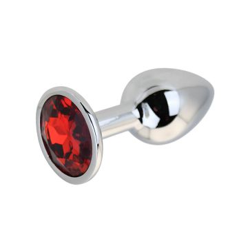 Toosh Silver Metal Butt Plug with Red Stone