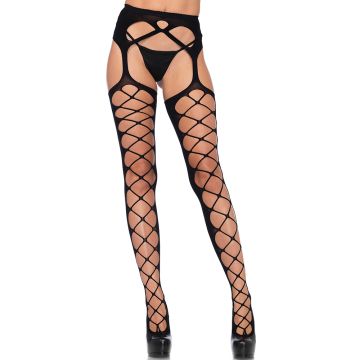 Leg Avenue Diamond Net Opaque Stockings with Garter belt