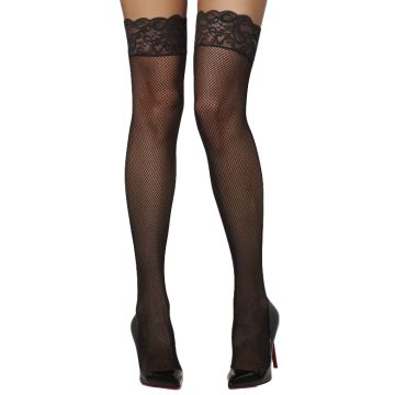 Fever Fishnet Lace Top Hold-Ups- Black