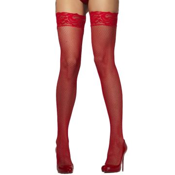 Fever Fishnet Lace Top Hold-Ups - Red