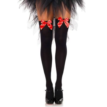 Leg Avenue Nylon Thigh Highs with Bow - Black & Red