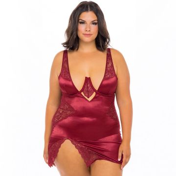 Oh La La Cheri Plus Size Allegra Exposed Satin and Lace Babydoll