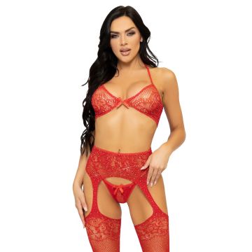 Leg Avenue Rhinestone Top, String and Garter Belt Set