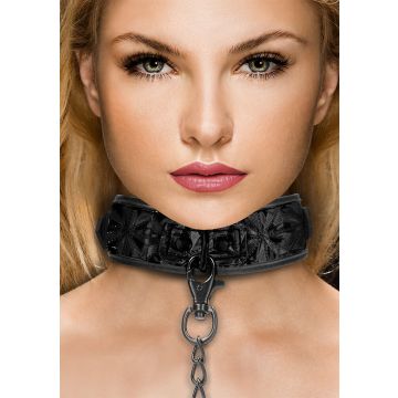 Ouch! Luxury Black Collar with Leash