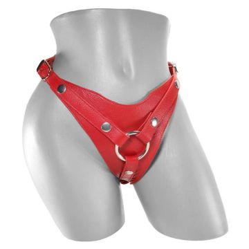 Harmony Red Leather Strap-On Harness