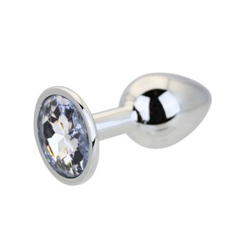 Toosh Silver Metal Butt Plug with Clear Stone