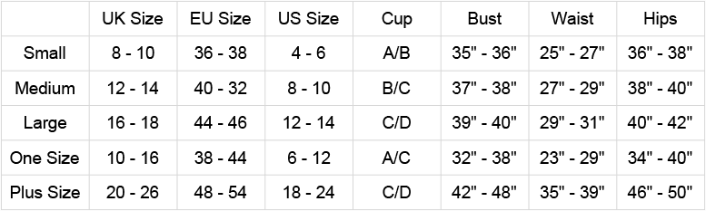 Be Wicked Size Guide