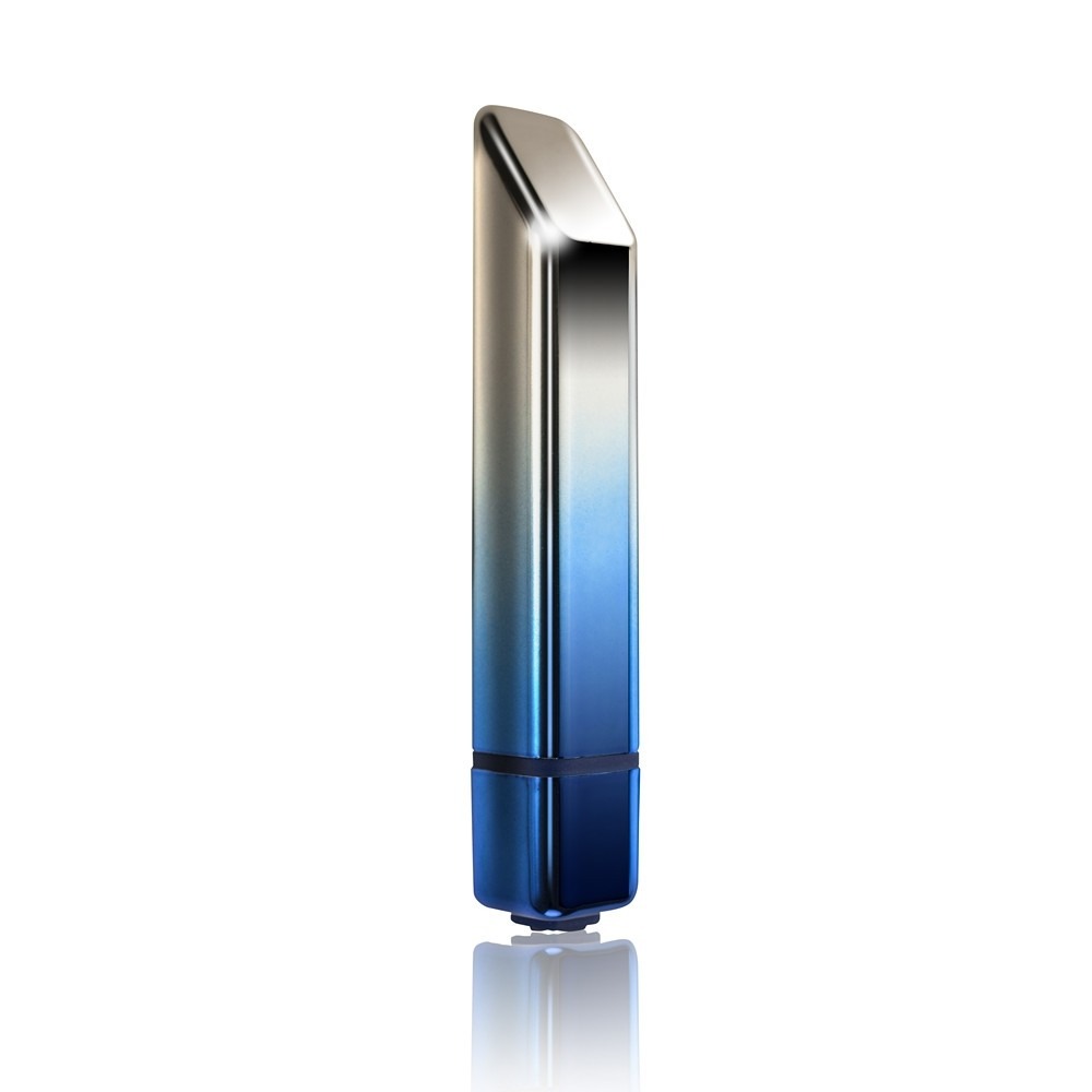 a blue to grey gradient vibrator with a flat tip