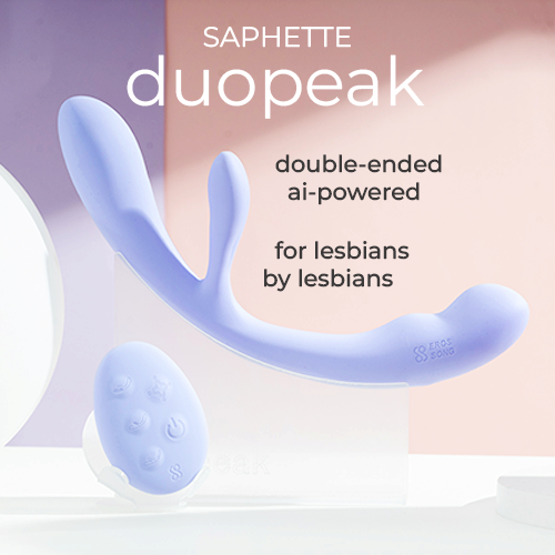 Saphette Duopeak double ended lesbian AI powered vibrator - now in stock at Harmony Sex Shop