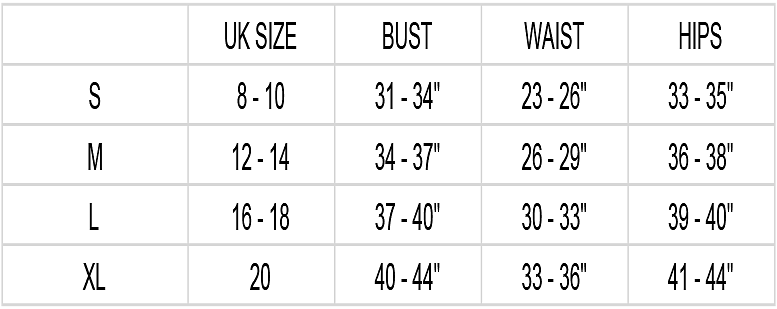 Guilty Pleasure Size Guide